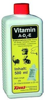 Klaus 2936 Vitamine A-D3-E voor pluimvee en knaagdieren 500 ml THT 30-04-24